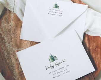 Pine Forest Envelope Address Template, Rustic Pine Trees, Printable Envelope Address, Templett Editable, INSTANT Download