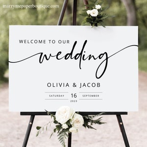 Welcome To Our Wedding Sign, Modern Calligraphy, Wedding Welcome Sign Template, Printable, Landscape, Templett INSTANT Download, Editable