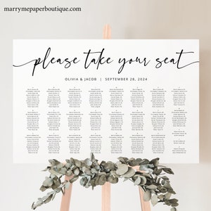 Alphabetical Wedding Seating Chart Template, Modern Calligraphy, Alphabetical Seating Plan Sign, Printable, Templett INSTANT Download