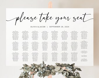 Alphabetical Wedding Seating Chart Template, Modern Calligraphy, Alphabetical Seating Plan Sign, Printable, Templett INSTANT Download