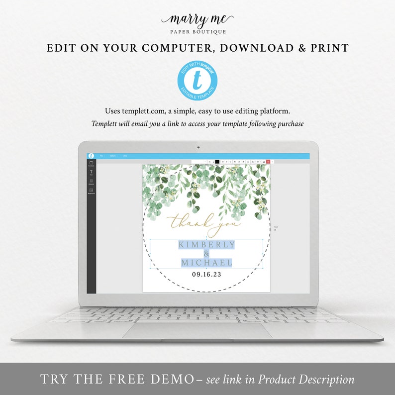 Round Gift Tag Printable Instant Download Round Wedding Favor Tag Template Garden Greenery Fully Editable Templett