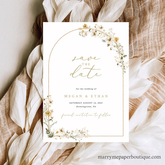 Save the Date Card Template, Rustic Yellow Flowers Arch, 5x7, Editable, Save Our Date Template, Printable, Templett INSTANT Download