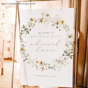 Rehearsal Dinner Welcome Sign Template, Delicate Yellow Floral, Editable Rehearsal Welcome Sign Poster, Printable, Templett INSTANT Download