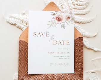 Save the Date Template, Elegant Floral Boho, Editable Save The Date Card, Printable, Save Our Date Template, Templett INSTANT Download