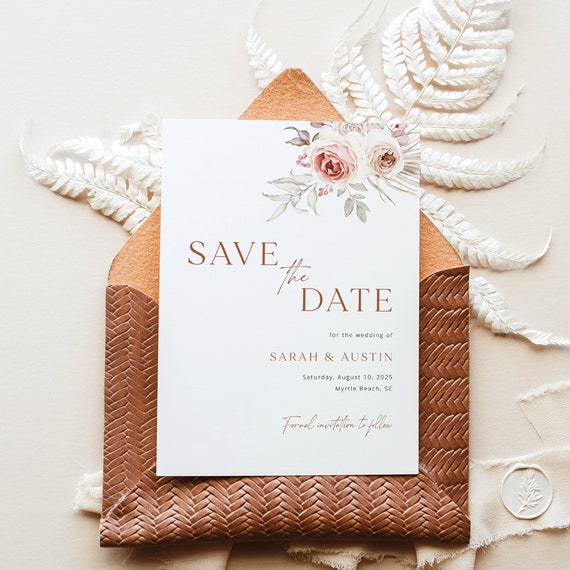 Save the Date Template, Elegant Floral Boho, Editable Save The Date Card, Printable, Save Our Date Template, Templett INSTANT Download