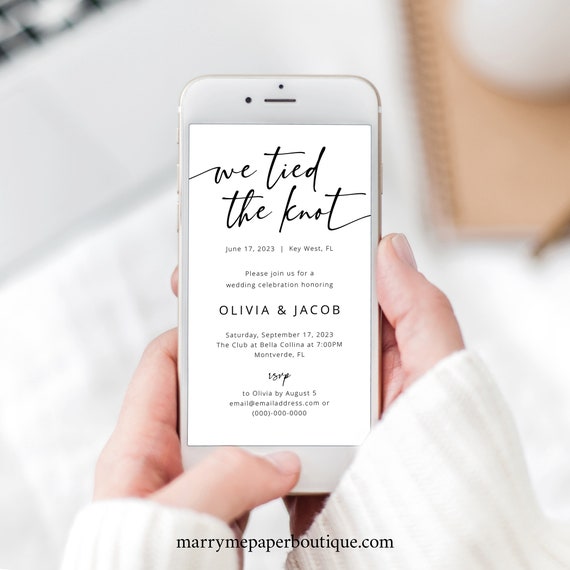 We Tied The Knot Wedding Announcement Text Template, Modern Calligraphy, Digital Reception Party Text Invitation, Templett INSTANT Download