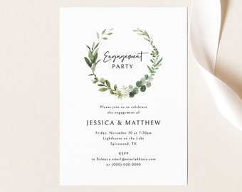 Engagement Party Invitation Template, Elegant Greenery Engagement Party Invite, Printable, Editable, Templett INSTANT Download