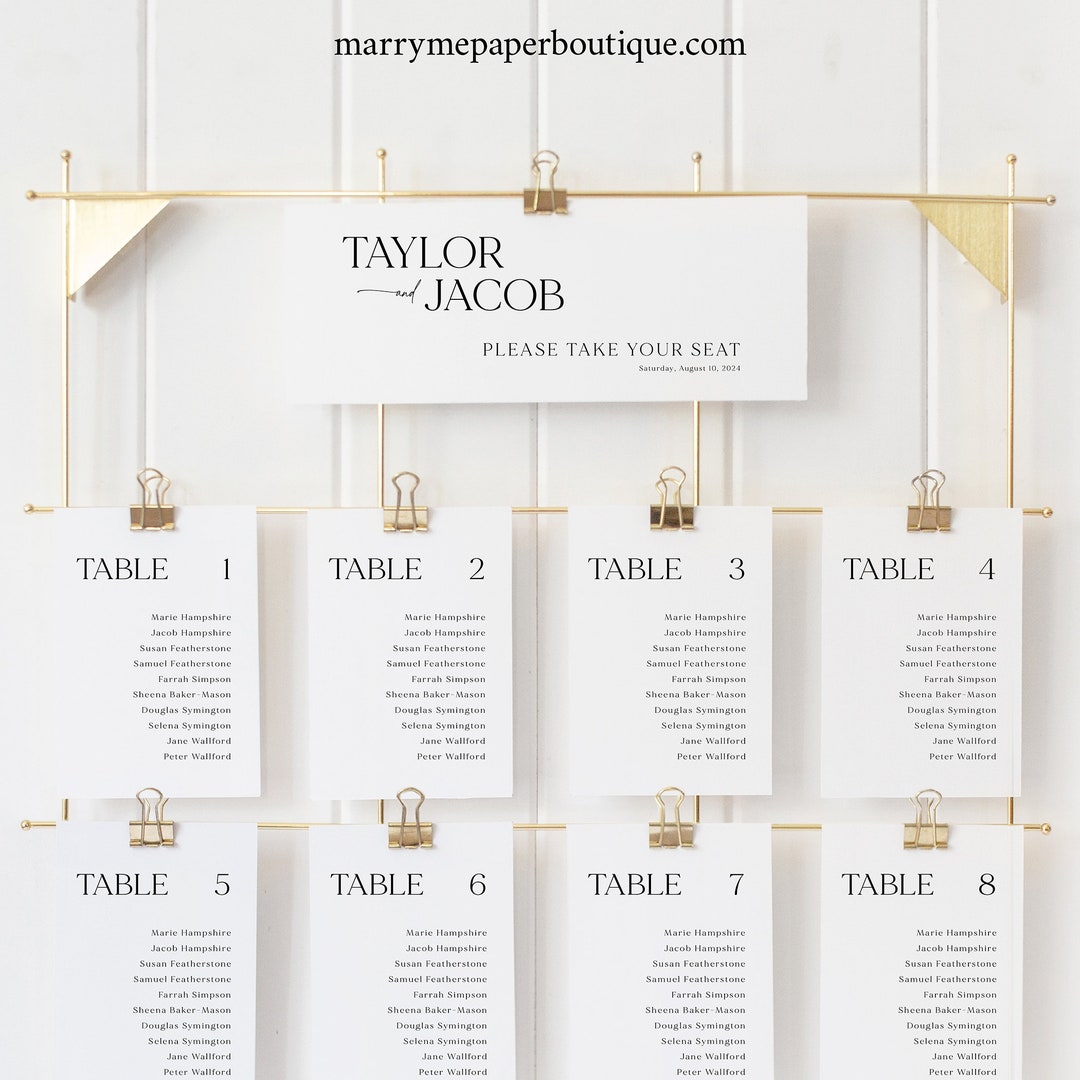 Seating Plan Cards Template, Modern &amp; Classic, Elegant Seating Chart ...