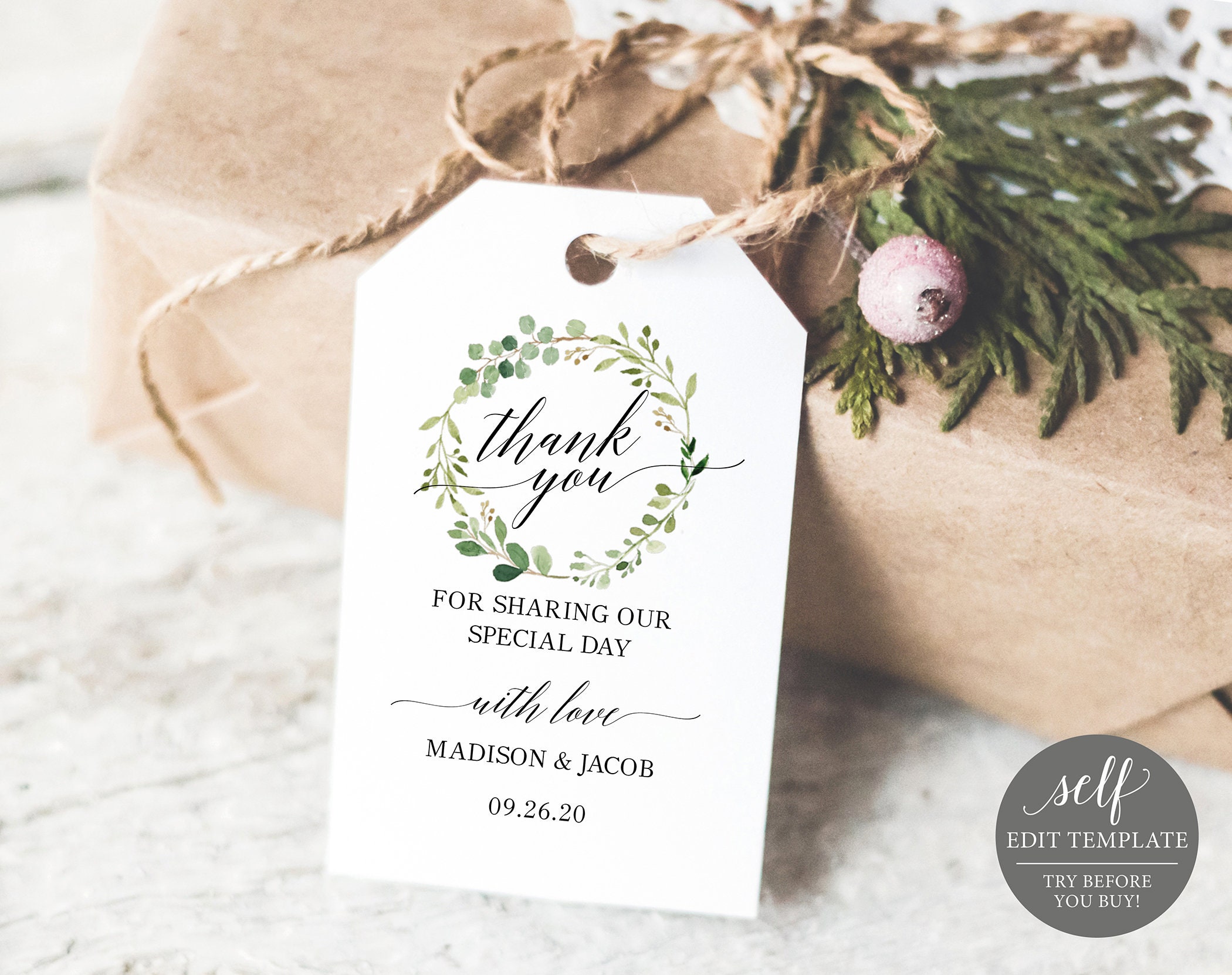 greenery wedding thank you tag template wedding favor tags wedding name tag template