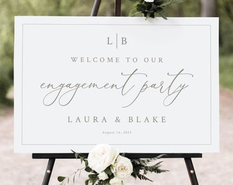 Engagement Party Welcome Sign Template, Wedding Monogram & Border, Printable, Editable, Engagement Party Sign, Templett INSTANT Download