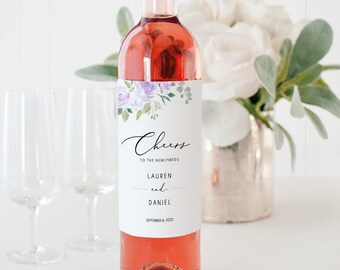 Wine Bottle Label Template, Free Demo Available, Editable Instant Download, Lilac Floral