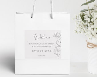 Wedding Guest Bag Label Template, Elegant Botanical, Editable & Printable Instant Download, Templett, Try Before Purchase