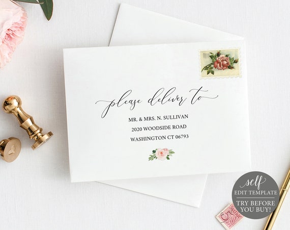 Envelope Address Template, Instant Download, Blush Floral Wedding Printable, Try Before Purchase