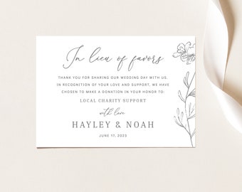 In Lieu of Favors Card Template, FREE Demo Available, Elegant Botanical, Editable Instant Download