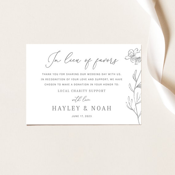 In Lieu of Favors Card Template, FREE Demo Available, Elegant Botanical, Editable Instant Download
