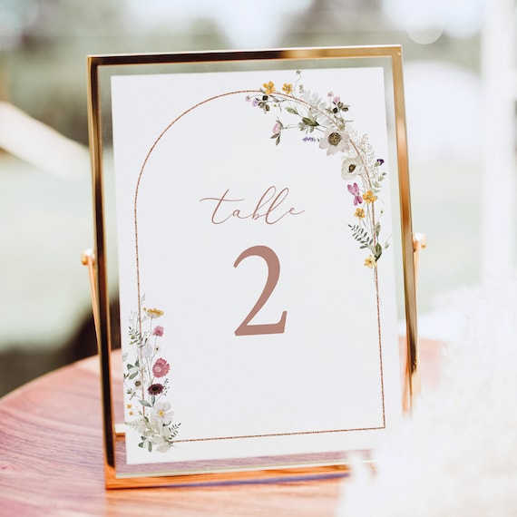 Wildflower Table Number Sign Template, Rustic Wildflower Arch, Wedding Table Number Sign, Printable, Editable, Templett INSTANT Download