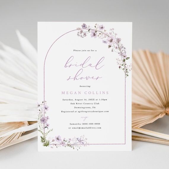 Bridal Shower Invitation Template, Rustic Lavender Flowers Arch, Lavender Bridal Shower Invite Card, Editable, Templett INSTANT Download