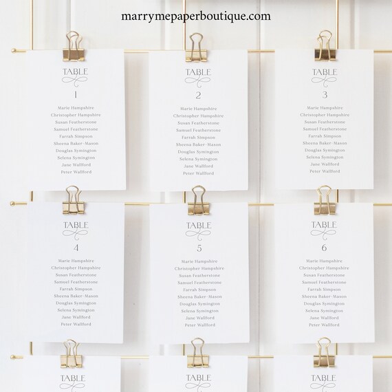 Seating Plan Cards Template, Elegant Monogram, Editable, Printable, Elegant Wedding Seating Chart Cards, Templett INSTANT Download