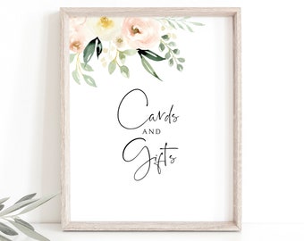 Cards & Gifts Sign Template, Pink Floral Greenery, Wedding Cards and Gifts Printable, Editable Wedding Table Sign, Templett INSTANT Download