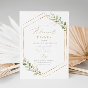 Rehearsal Dinner Invitation Template, Greenery Hexagonal, Editable & Printable, Instant Download, Templett, Try Before Purchase