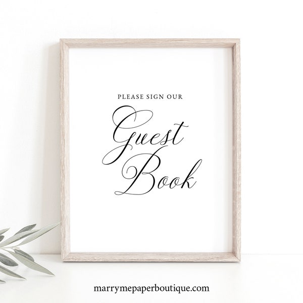 Guest Book Sign Template, Traditional Wedding Calligraphy, Editable Please Sign Our Guestbook Sign, Printable, Templett INSTANT Download