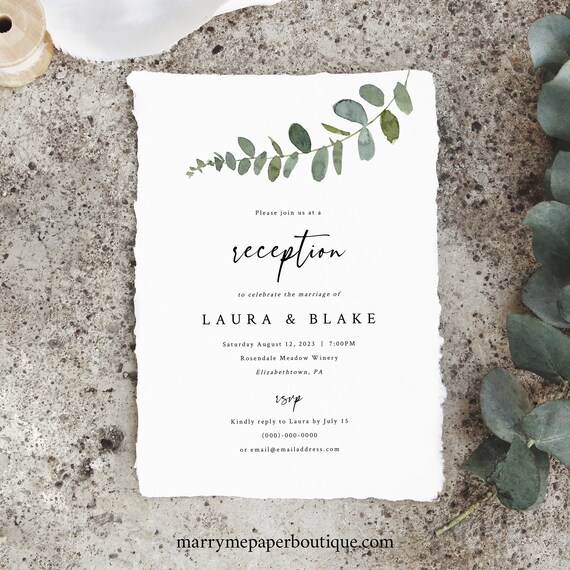 Reception Invitation Template, Eucalyptus Greenery, Editable, Printable, Greenery Wedding Reception Invite Card, Templett INSTANT Download