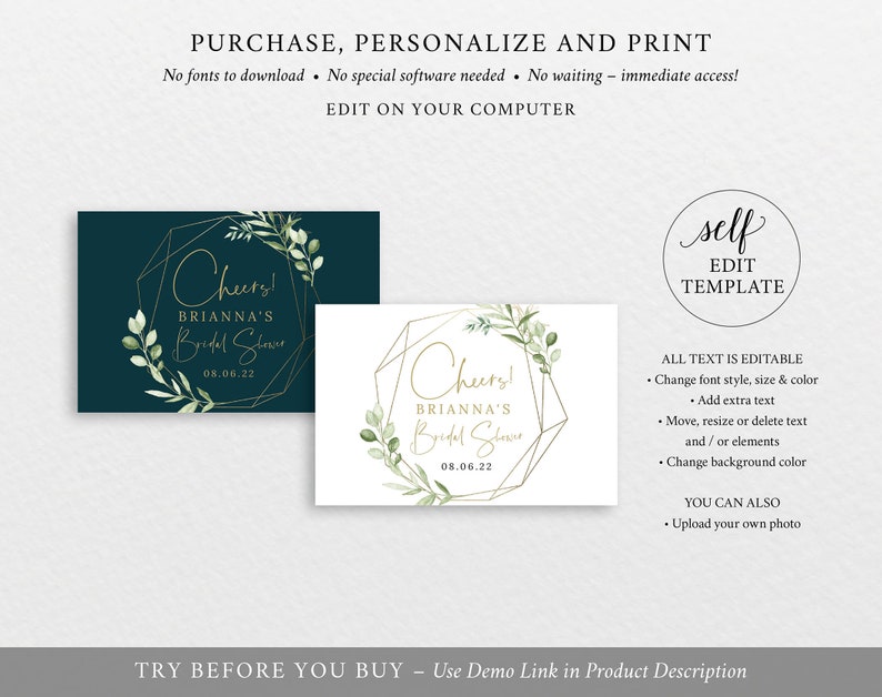 Mini Champagne Label Template Editable Printable Instant | Etsy UK