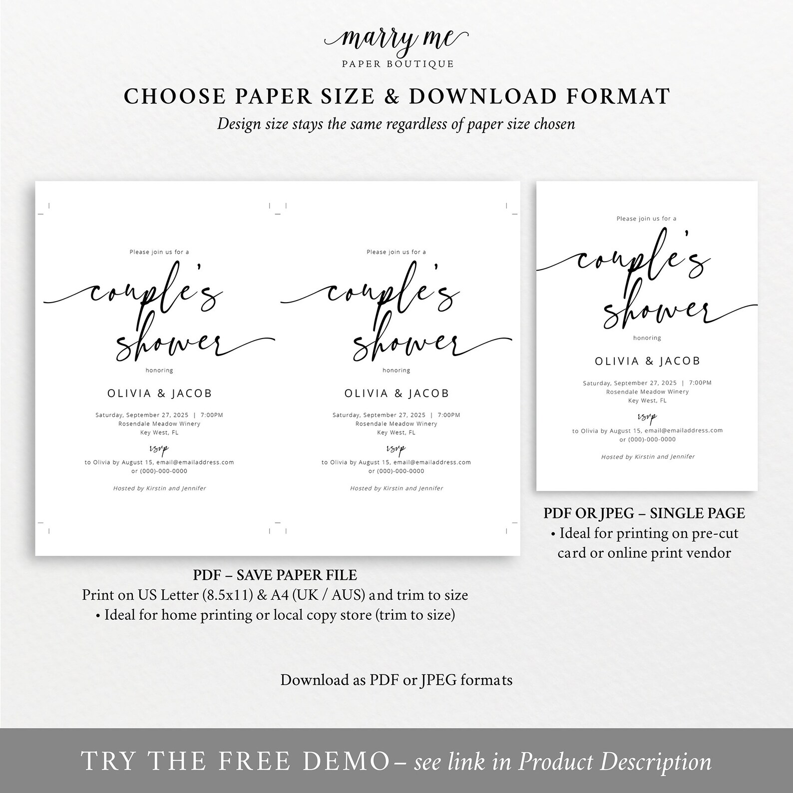 Couples Shower Invitation Template Modern Calligraphy - Etsy
