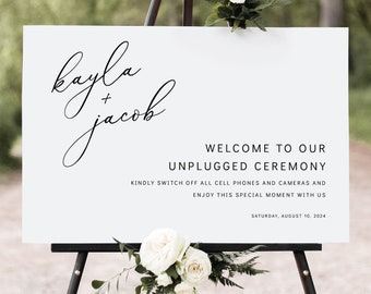 Unplugged Ceremony Sign Template, Modern Elegance, Editable Unplugged Wedding Sign, Printable, Elegant Font, Templett INSTANT Download