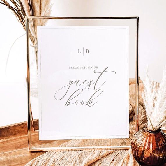 Please Sign Our Guestbook Sign Template, Monogram & Border, 8x10, Wedding Guest Book Sign Template, Editable, Templett INSTANT Download