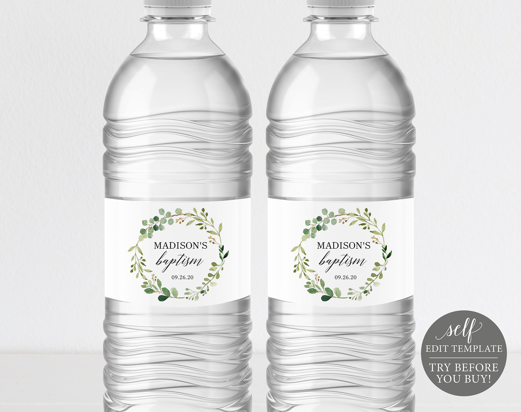 Baptism Water Bottle Label Template, TRY BEFORE You BUY, Editable Throughout Free Water Bottle Label Template Word