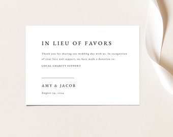 Classic In Lieu of Favors Card Template, Simple Charity Donation Card, Printable, Elegant, Templett INSTANT Download