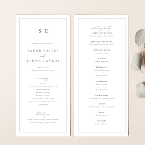 Wedding Program Template, Minimalist Wedding Monogram, Printable, Wedding Ceremony Program, Editable Tall Program, Templett INSTANT Download image 4