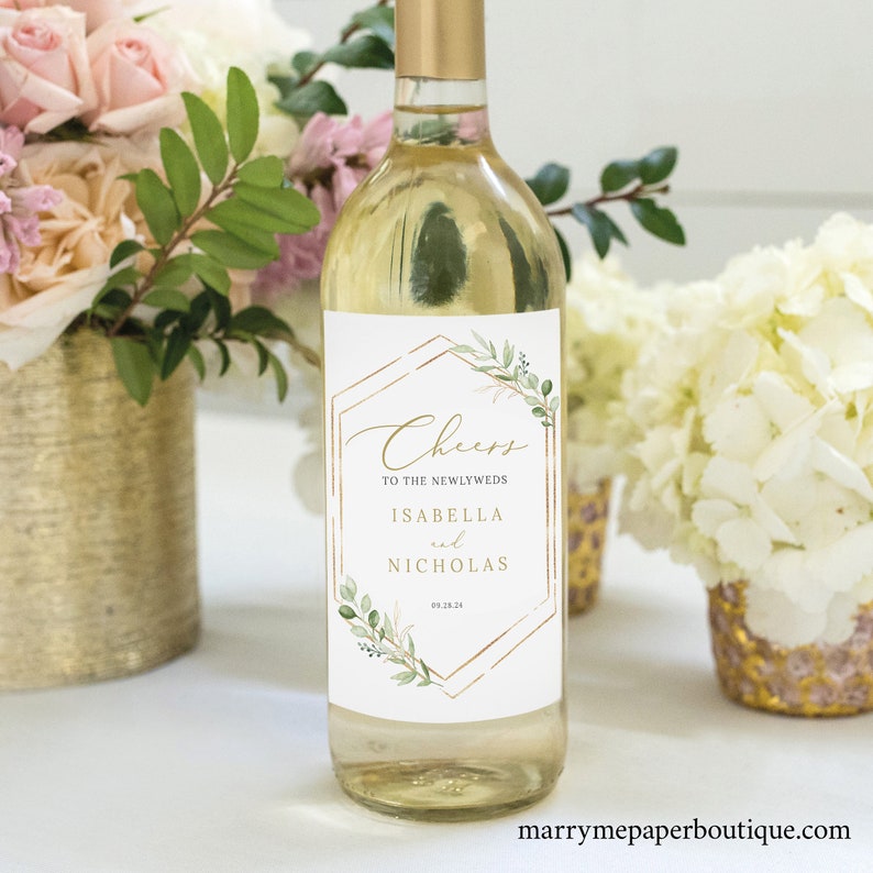 Wine Label Template, Try Before Purchase, Greenery Hexagonal, Editable & Printable Instant Download, Templett image 2