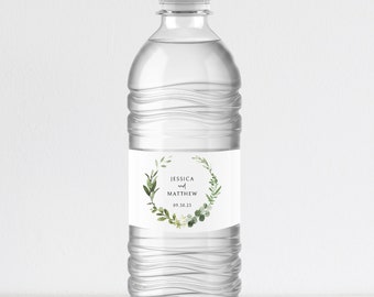 Wedding Water Bottle Label Template, Elegant Greenery Label, Editable Mineral Water Label, Printable, Templett INSTANT Download