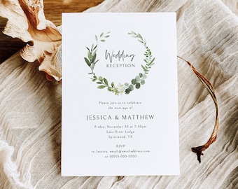 Wedding Reception Invitation Template, Elegant Greenery, Editable Reception Invite, Printable, Templett INSTANT Download