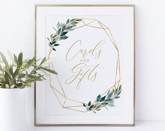 Cards & Gifts Sign Template, Greenery Geometric, Instant Download Non-Editable