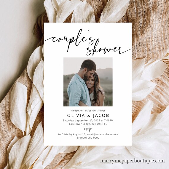 Couples Shower Invitation Template, Photo Card, Modern Calligraphy, Couples Shower Invite, Printable, Editable, Templett INSTANT Download