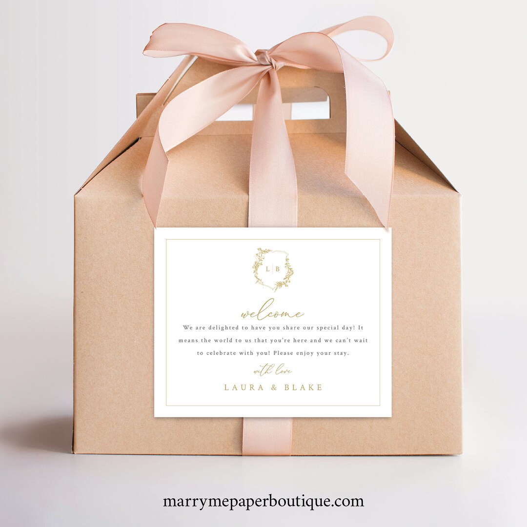 Wedding Bag Label Template, Gold, Wedding Crest & Monogram
