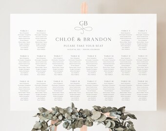 Wedding Seating Chart Template, Elegant Monogram, Elegant Wedding Seating Plan Printable, Editable Seating Poster, Templett INSTANT Download