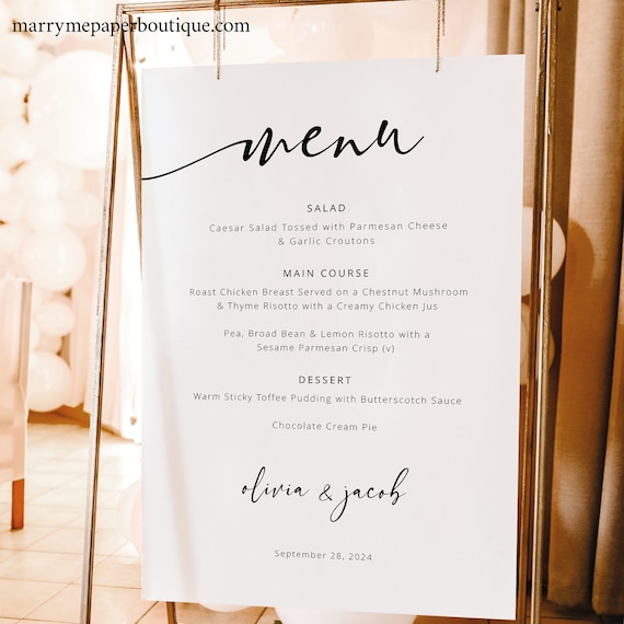 Menu Sign Template, Modern Calligraphy, Large Wedding Menu Board Template, Editable Menu Poster, Printable, Templett INSTANT Download