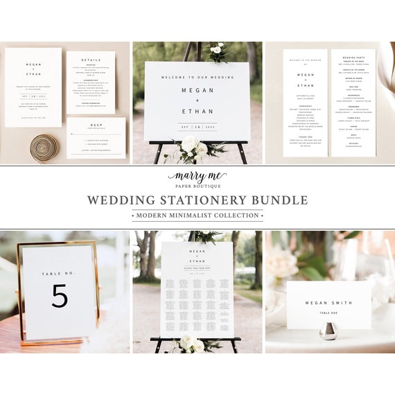 Minimalist Wedding Invitation Bundle Templates, Wedding Bundle Templates, Templett, Editable, Instant Download