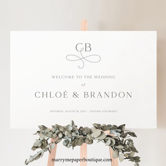 Wedding Welcome Sign Template, Elegant Monogram, Welcome To Our Wedding Sign, Printable, Templett INSTANT Download, Editable, Horizontal