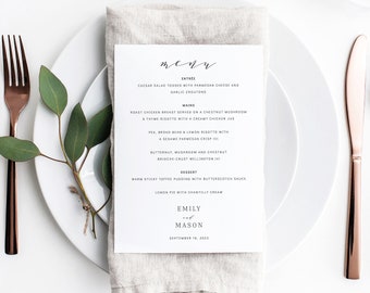 Wedding Menu Template, Try Before Purchase,  Editable Instant Download, Formal & Elegant