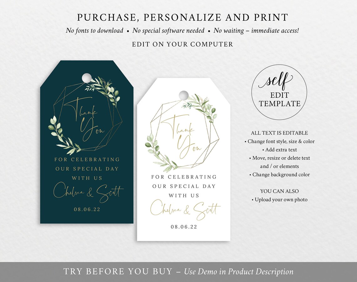 Favor Tag Template Demo Available Printable Editable Instant | Etsy