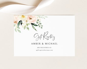 Wedding Gift Registry Card Template, Pink Floral, Greenery Ivory, Wedding Registry Card, Printable, Editable, Templett INSTANT Download