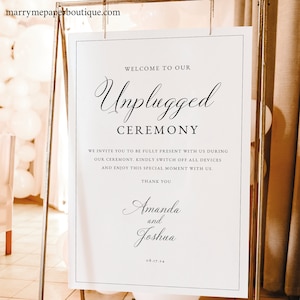 Unplugged Ceremony Sign Template, Traditional Wedding Calligraphy & Border, Unplugged Wedding Sign, Printable, Templett INSTANT Download