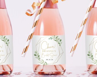 Mini Champagne Label Template Greenery Hexagonal Editable &amp; | Etsy