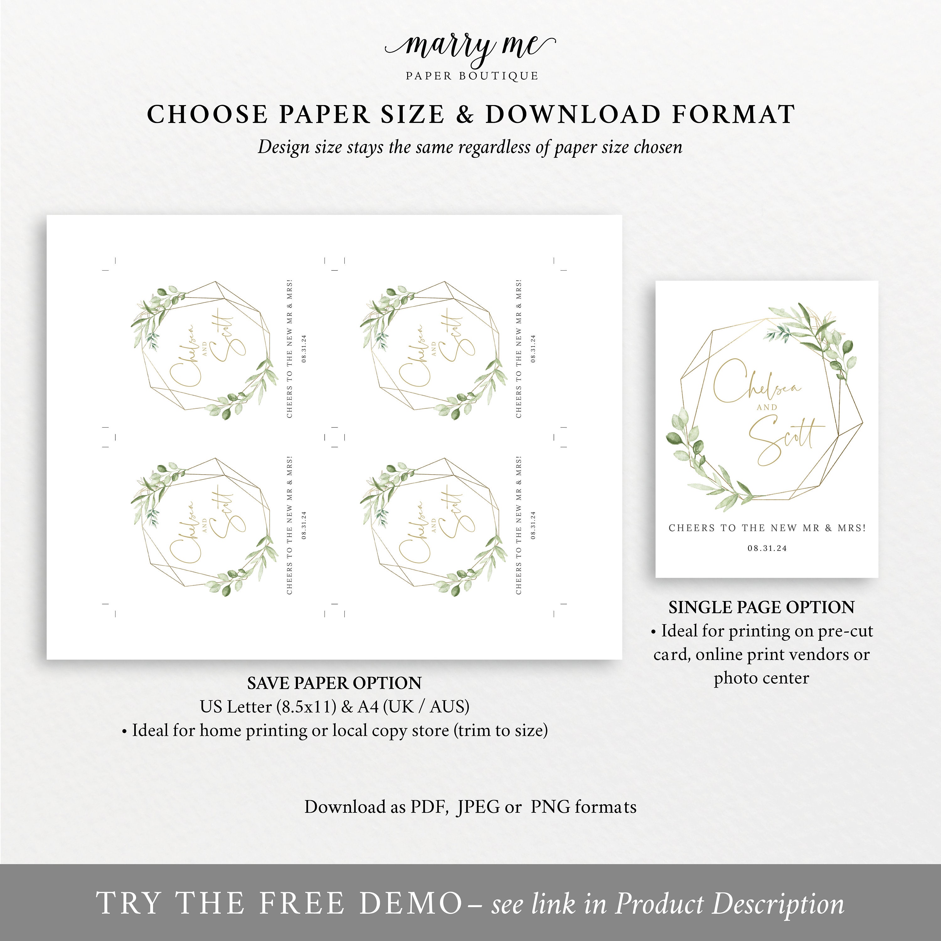 Wine Label Template Greenery Gold Editable &amp; Printable | Etsy