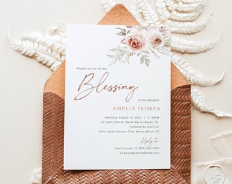 Child Blessing Ceremony Invitation Template, Floral Boho, Editable, Boho Blessing Invitation Card, Printable, Templett INSTANT Download